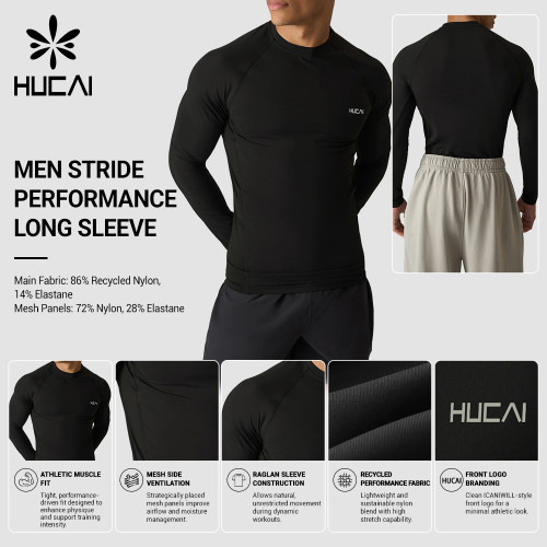 Custom Men's Stride Performance Long Sleeve with Recycled Nylon for Activewear Brands
