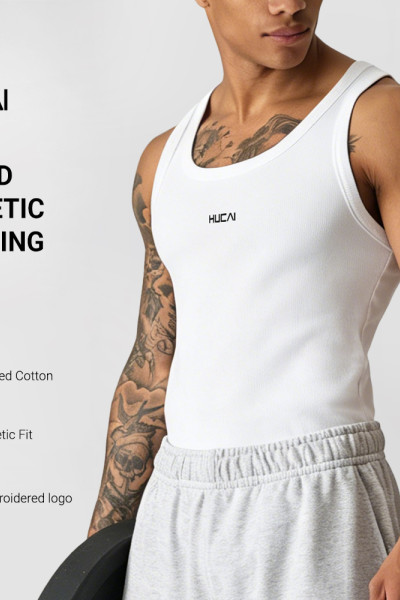 Custom Men's Ribbed Athletic Training Tank with Embroidered Logo for Activewear Brands