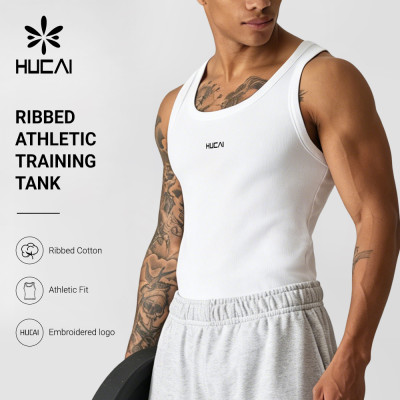 Custom Men's Ribbed Athletic Training Tank with Embroidered Logo for Activewear Brands