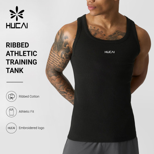 Custom Men's Ribbed Athletic Training Tank with Embroidered Logo for Activewear Brands