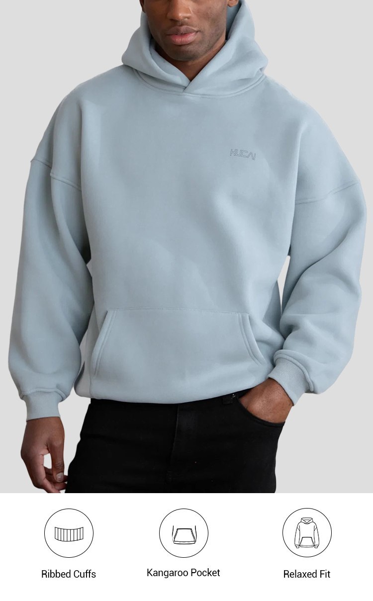 Men's relaxed gym hoodie with ribbed cuffs, kangaroo pocket and relaxed fit