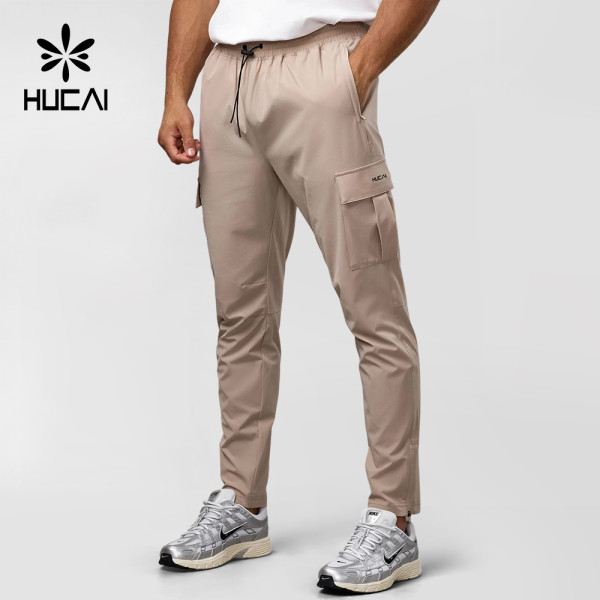 Custom Men's Tapered Woven Cargo Trousers with Zip Cuffs and Bungee Waist