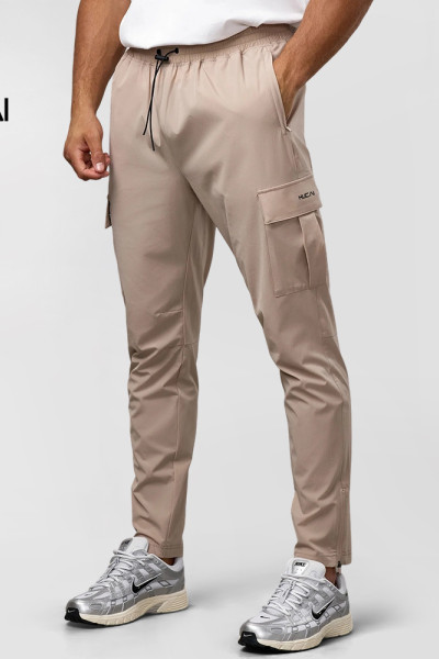 Custom Men's Tapered Woven Cargo Trousers with Zip Cuffs and Bungee Waist