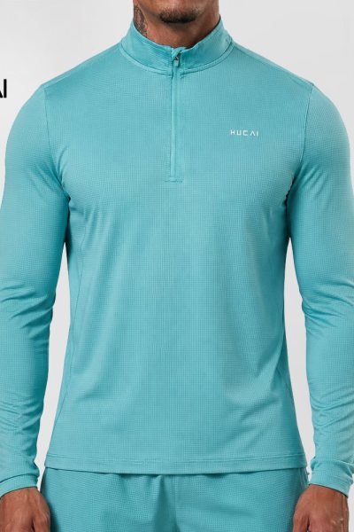 Custom Men's 300 GSM Ribbed Grid Quarter-Zip Training Top with Mesh Panelling