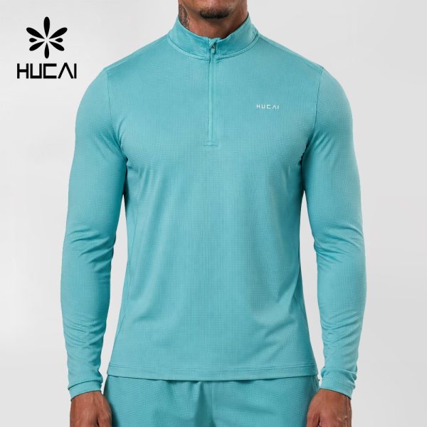 Custom Men's 300 GSM Ribbed Grid Quarter-Zip Training Top with Mesh Panelling