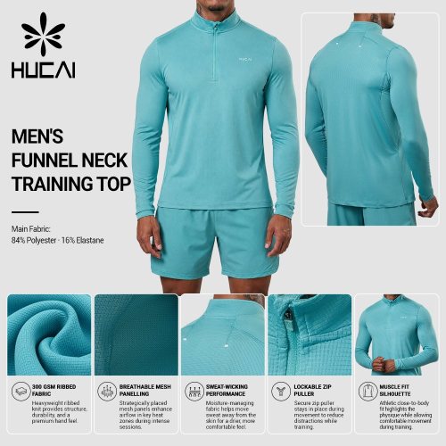 Custom Men's 300 GSM Ribbed Grid Quarter-Zip Training Top with Mesh Panelling