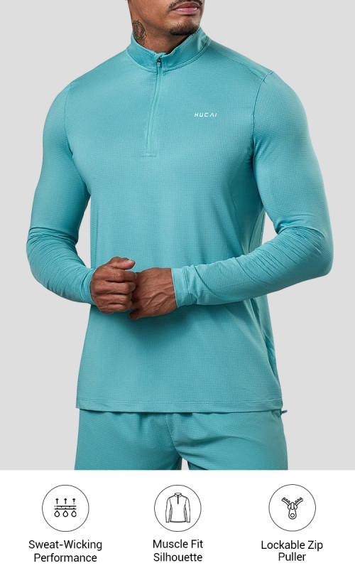 Custom Men's 300 GSM Ribbed Grid Quarter-Zip Training Top with Mesh Panelling