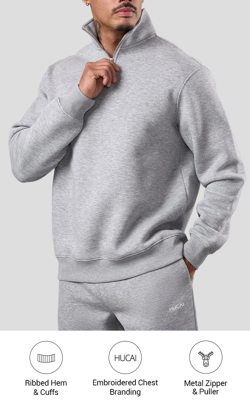 Custom Mens Cotton-Rich 1/4 Zip Funnel Neck Sweatshirt with Ribbed Trims