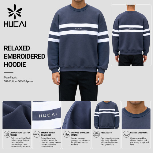 Custom Men's Relaxed Stripe Panel Crew Neck Sweatshirt for Activewear Brands