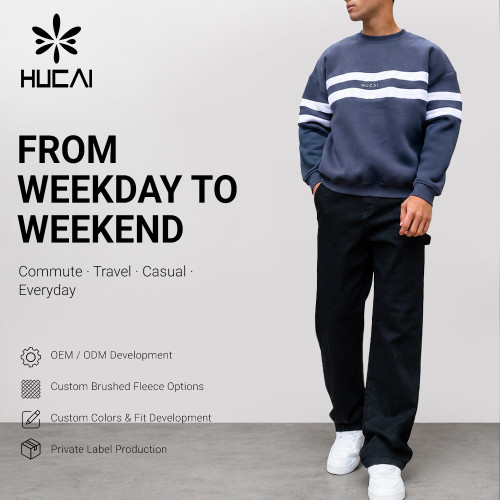 Custom Men's Relaxed Stripe Panel Crew Neck Sweatshirt for Activewear Brands