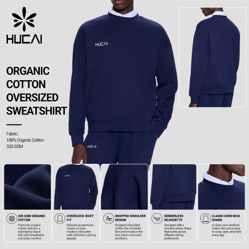 Custom Men's 320 GSM Organic Cotton Boxy Crew Neck Sweatshirt for Activewear Brands