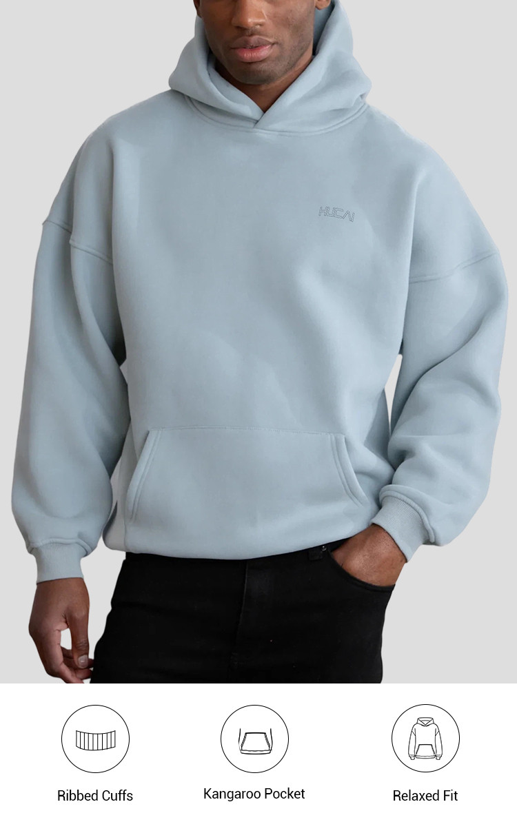 custom men's relaxed fit hoodie front view with kangaroo pocket