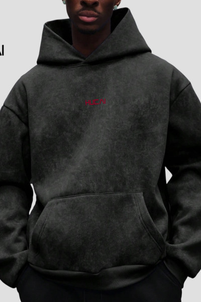 Custom Men's Acid Wash Heavyweight Hoodie with Chest Embroidery for Activewear Brands