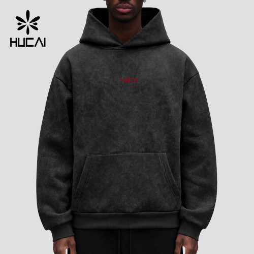 Custom Men's Acid Wash Heavyweight Hoodie with Chest Embroidery for Activewear Brands