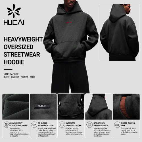 Custom Men's Acid Wash Heavyweight Hoodie with Chest Embroidery for Activewear Brands