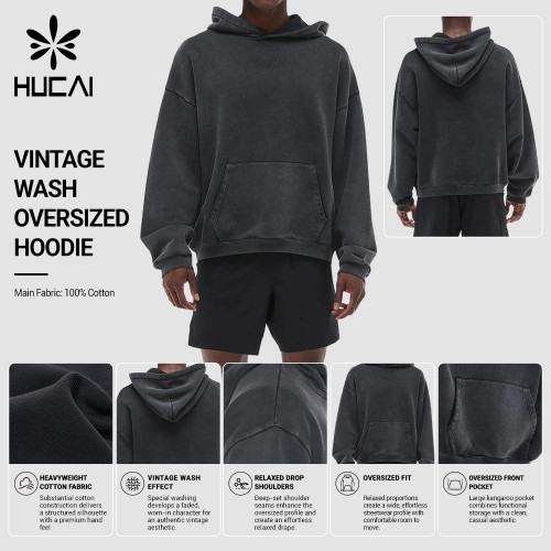 Custom Men's Vintage Wash Garment Dyed Pullover Hoodie for Activewear Brands