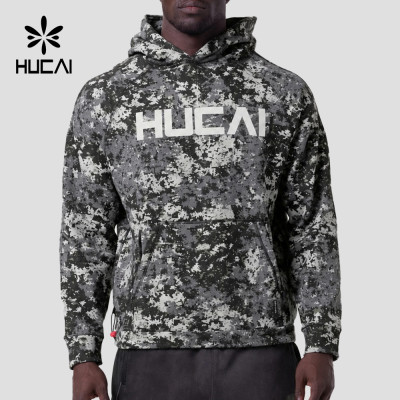 Custom Men's Pixel Camo Raglan Training Hoodie with Zip Pouch for Activewear Brands