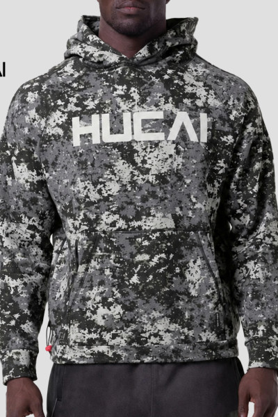 Custom Men's Pixel Camo Raglan Training Hoodie with Zip Pouch for Activewear Brands