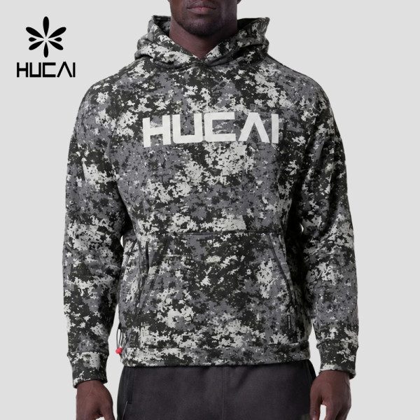 Custom Men's Pixel Camo Raglan Training Hoodie with Zip Pouch for Activewear Brands
