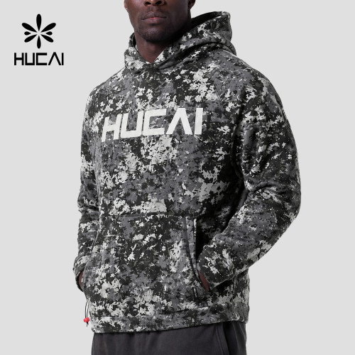 Custom Men's Pixel Camo Raglan Training Hoodie with Zip Pouch for Activewear Brands
