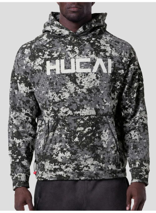 Custom Men's Pixel Camo Raglan Training Hoodie with Zip Pouch for Activewear Brands