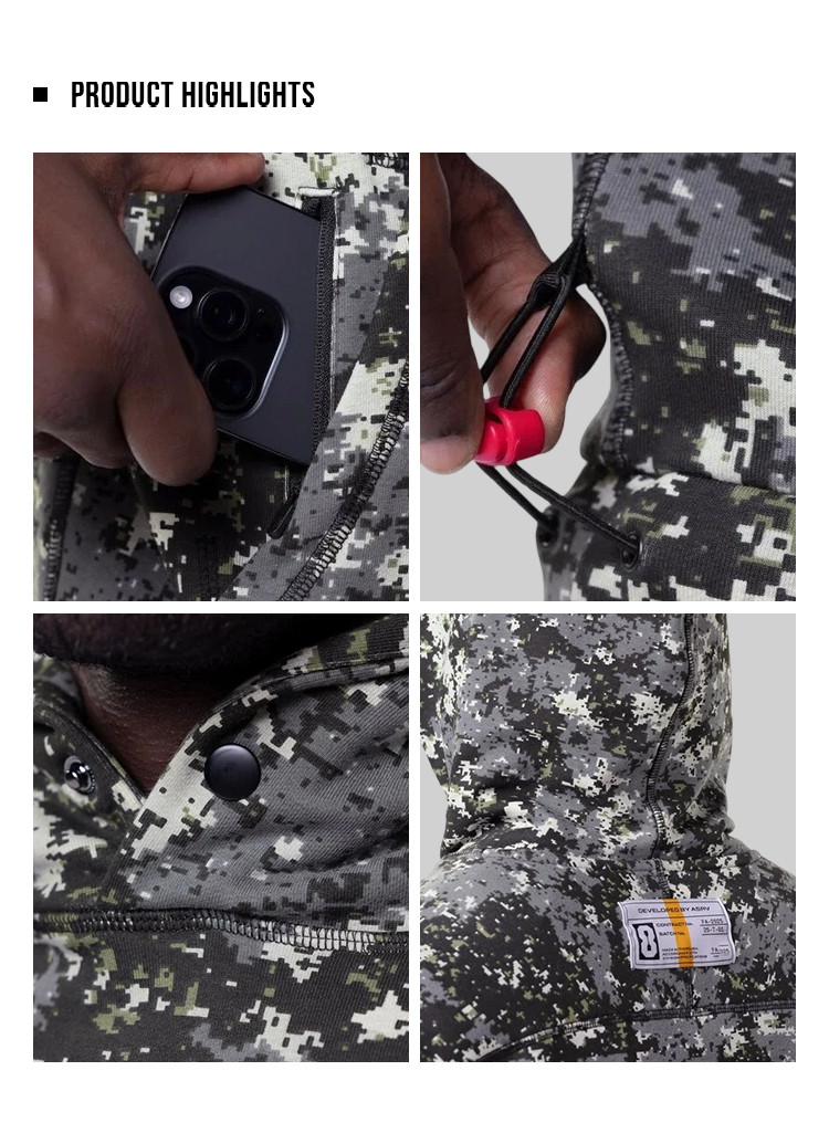 men's camo print hoodie - detail view 4