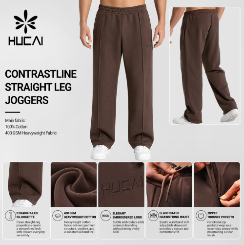 Custom Men's Heavyweight Cotton Straight Leg Joggers with Zipped Pockets