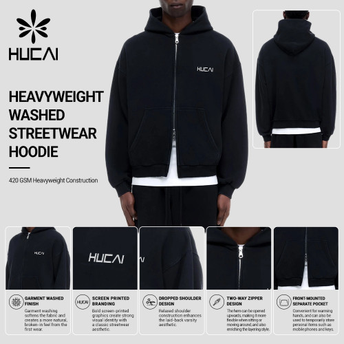 Custom Men's 420 GSM Full Zip Hoodie with Two Way Zip for Activewear Brands