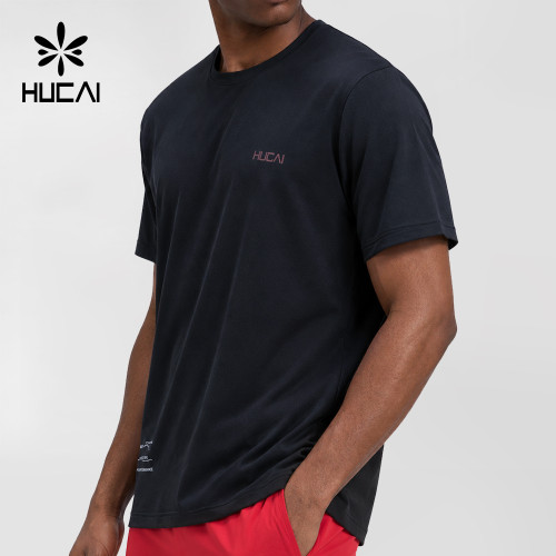 Custom Men's Micromesh Run Tee in Black with Contrast Chest Logo Print