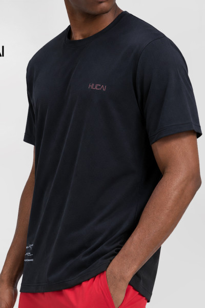 Custom Men's Micromesh Run Tee in Black with Contrast Chest Logo Print