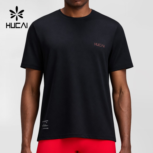 Custom Men's Micromesh Run Tee in Black with Contrast Chest Logo Print