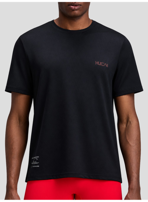 Custom Men's Micromesh Run Tee in Black with Contrast Chest Logo Print