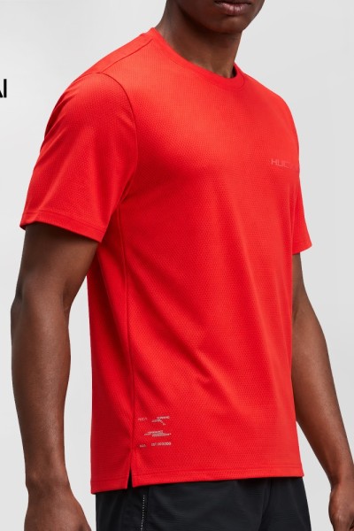 Custom Men's Micromesh Run Tee in Poppy Red with Tonal Chest Wordmark