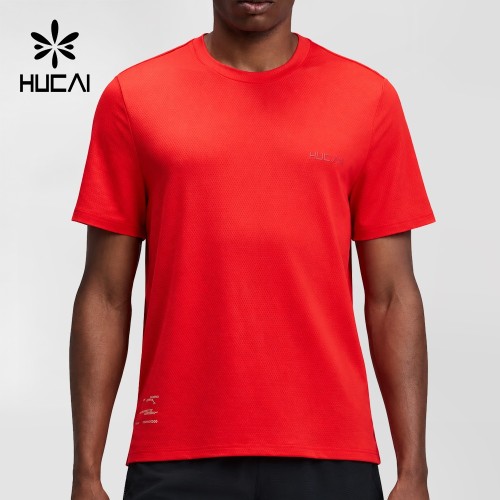 Custom Men's Micromesh Run Tee in Poppy Red with Tonal Chest Wordmark