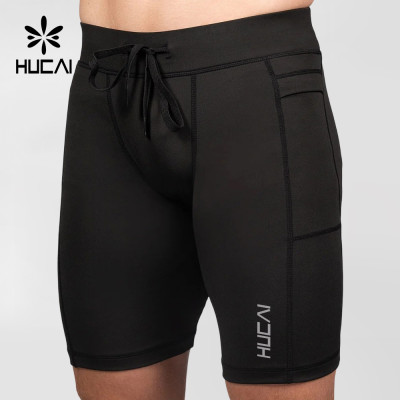 Custom Men's Compression Half Tights with Silicone Grippers and Waistband Pocket