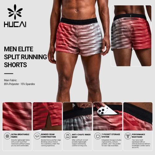 Custom Men's Split Running Shorts with Bonded Hem Vents and Seven Pockets