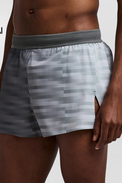 Custom Men's Plaster Slate Gradient Split Shorts with Mesh Panels and Pockets
