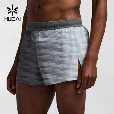 Custom Men's Plaster Slate Gradient Split Shorts with Mesh Panels and Pockets