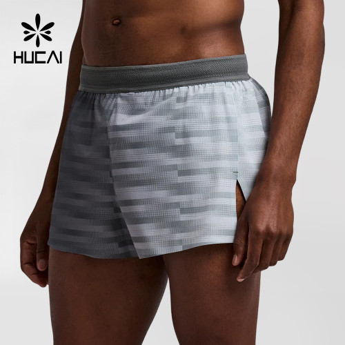 Custom Men's Plaster Slate Gradient Split Shorts with Mesh Panels and Pockets