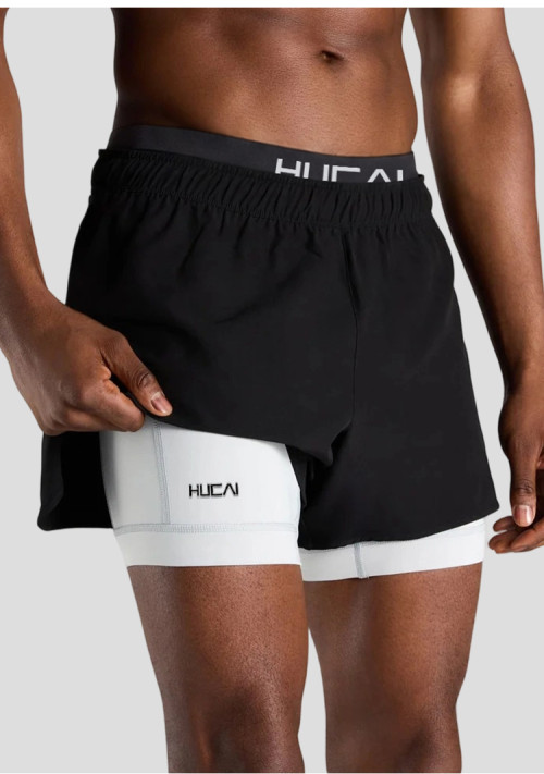 Custom Men's Compression Base Layer Shorts with Side Zip Pockets and Outer Short