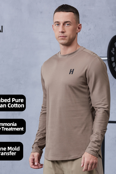 High quality 60 combed pure Australian cotton Long Sleeve Gym Shirt |Hucai Activewear Manufacturer