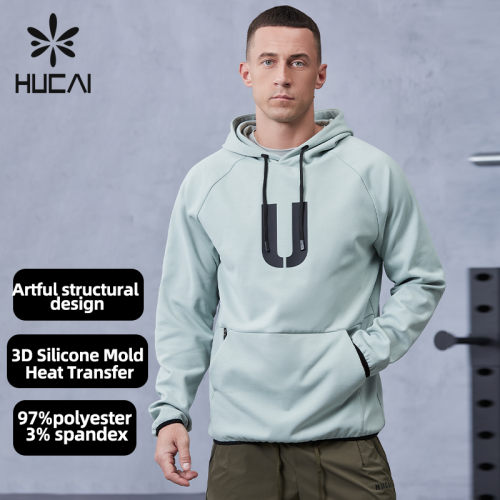 Custom Men's Pullover Fitness Hoodie with Zipper Pockets|Hucai Activewear Manufacturer