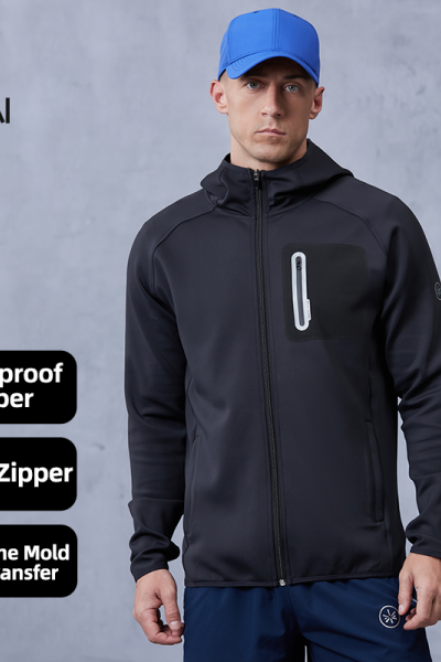 Custom 3D Silicone logo Waterproof Zipper Gym Sports Jacket |Hucai Activewear Manufacturer
