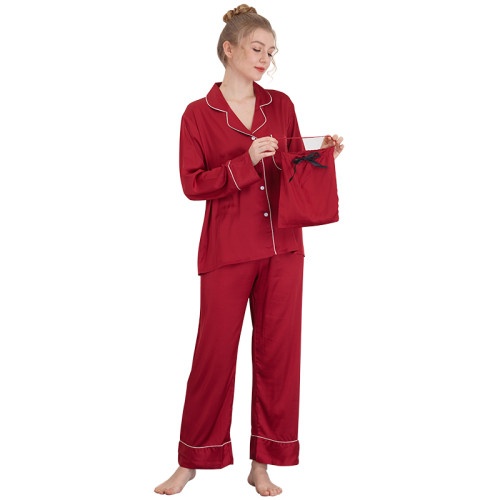 Deux pièces de pyjama en soie pour femmes en gros