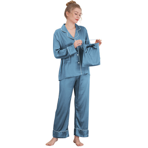 Deux pièces de pyjama en soie pour femmes en gros