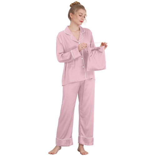 Deux pièces de pyjama en soie pour femmes en gros