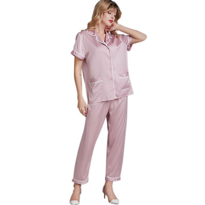 2 Piece Satin Nightwear,Women's Short Sleeve Sleepwear, Plain Shiny Pajamas Wholesale