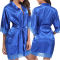 Short sleeve robe wholesale, fashion Pure color imitation silk bathrobe with lace