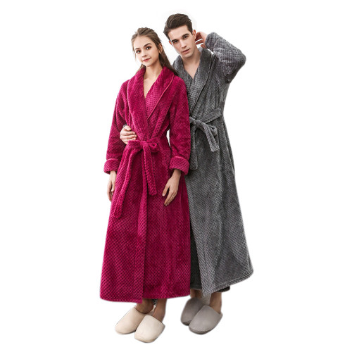 Couple Flannel Pajamas,Adult Robe in Winter,Wholesale Long Polyester Thicked Bathrobes for Man Women