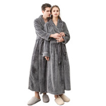 Couple Flannel Pajamas,Adult Robe in Winter,Wholesale Long Polyester Thicked Bathrobes for Man Women